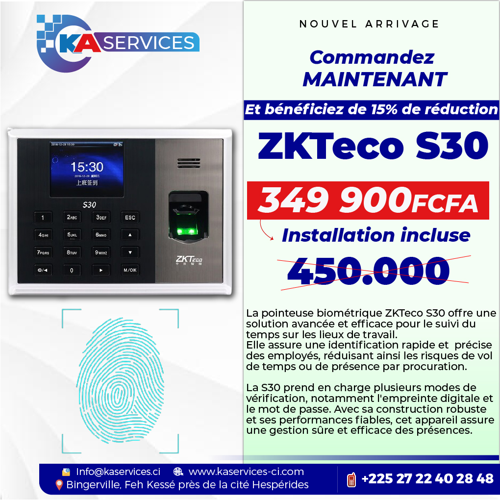 𝐙𝐊𝐓𝐞𝐜𝐨 𝐒𝟑𝟎 – 𝐋𝐚 𝐩𝐨𝐢𝐧𝐭𝐞𝐮𝐬𝐞 𝐛𝐢𝐨𝐦é𝐭𝐫𝐢𝐪𝐮𝐞 𝐩𝐞𝐫𝐟𝐨𝐫𝐦𝐚𝐧𝐭𝐞 𝐞𝐭 𝐟𝐢𝐚𝐛𝐥𝐞